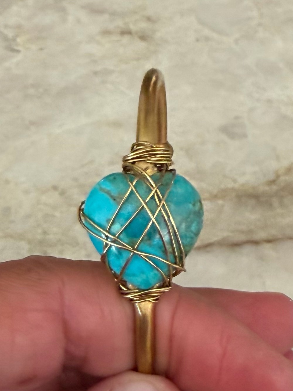 Gold-Tone Wire-Wrap Bracelet with Turquoise Blue Heart Stone